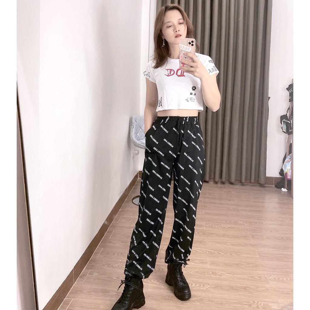 Áo croptop in full KA Closet chất bozip cotton co dãn tốt mặt mịn, không xù, màu trắng hình in độc lạ | BigBuy360 - bigbuy360.vn