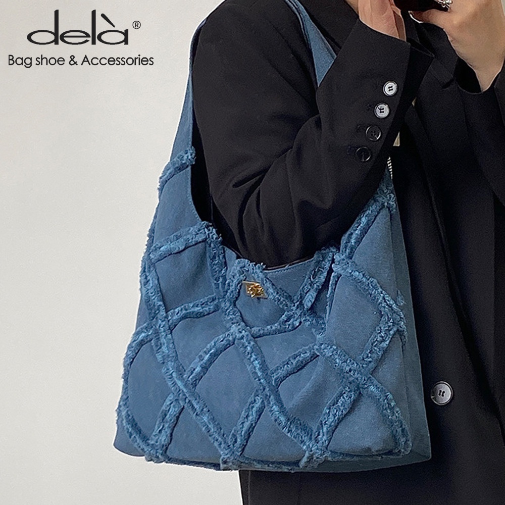 Dela Túi Đeo Vai Vải denim Kích Thước Lớn Phối Tua Rua Phong Cách Đường Phố Mới Cho Nữ