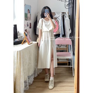 Váy cộc tay thô đũi xẻ vạt