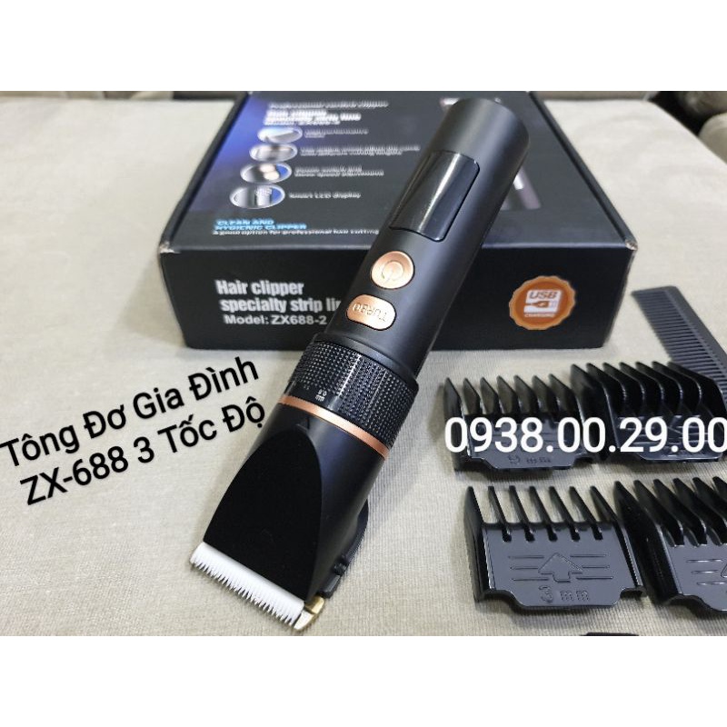 Tông Đơ Cắt Tóc Gia Đình Lưỡi Sứ Cao Cấp Chạy 3 Tốc Độ ZX688.(Ảnh thật)