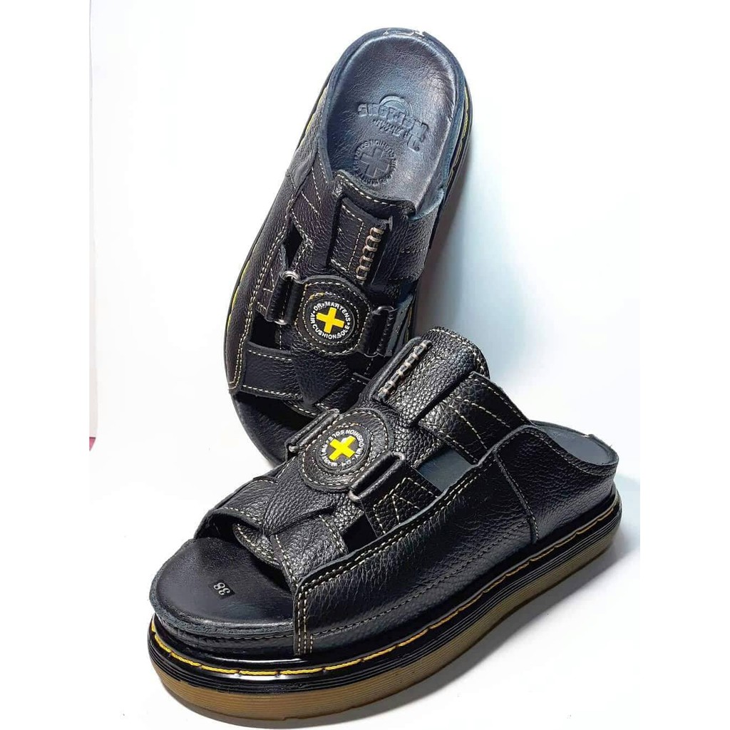 Dép Nam quai ngang Doctor Dr.Martens da bò cao cấp hàng VNSX - Đế Lót Da Bò - Mã D3