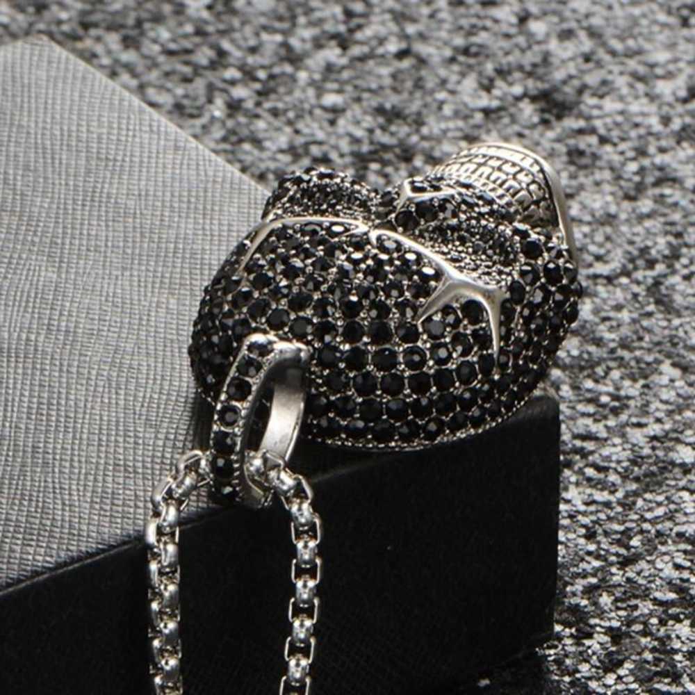 Tengkorak Kristal Liontin Kalung, Hitam Putih Hip Hop Punk Boho Cz Berlian Zirkon Liontin