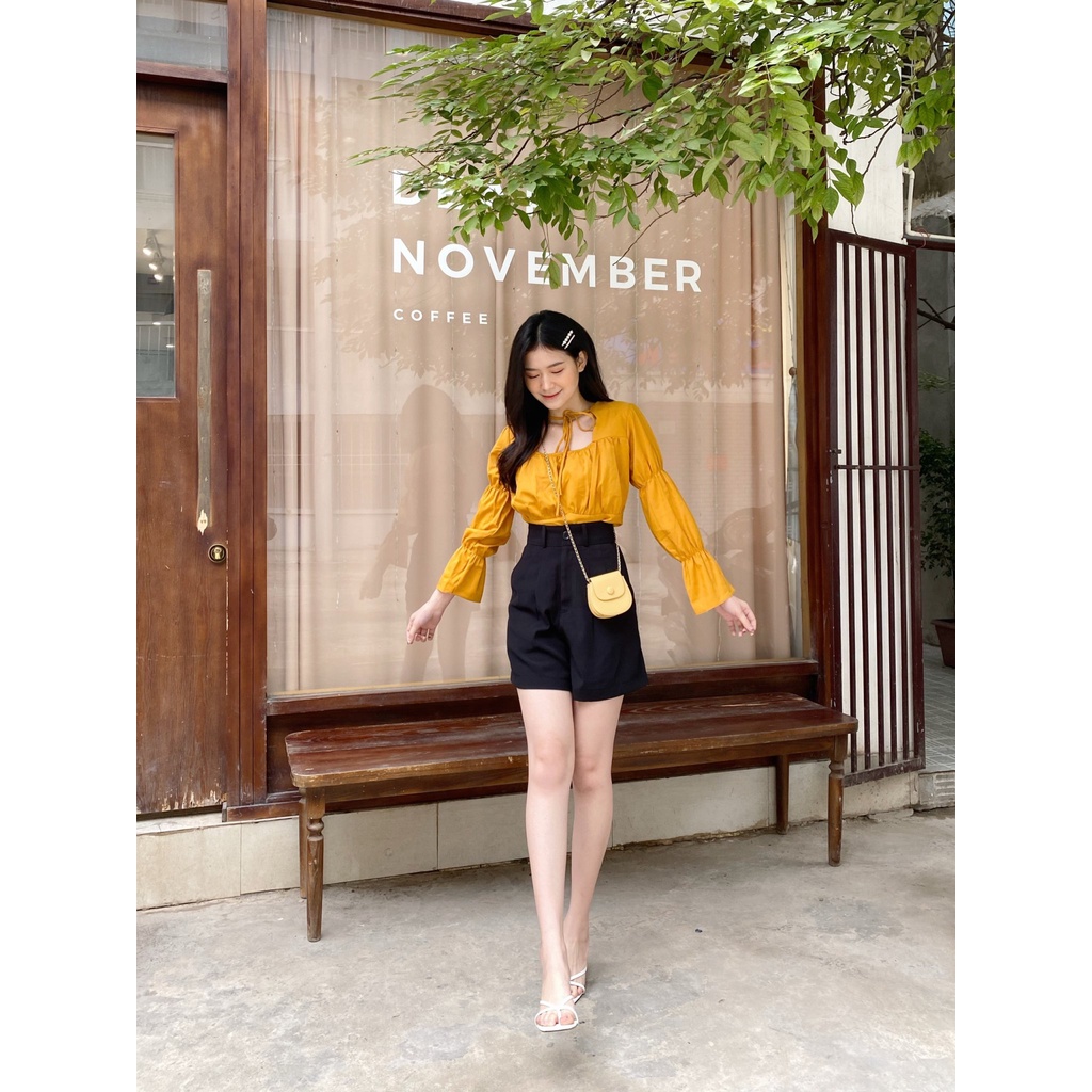 YU CHERRY | Áo nữ nhún ngực tay ngắn Long Sleeve Maya Top YA396