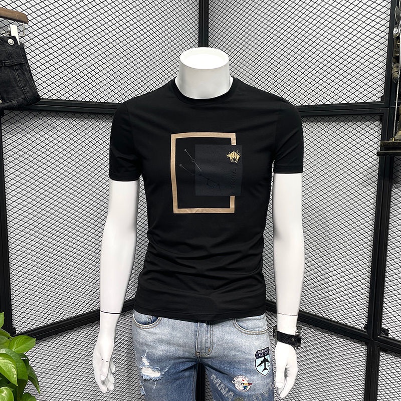 Áo Thun Cotton Tay Ngắn Cổ Tròn Ôm Dáng Trẻ Trung Phong Cách Hàn Quốc Cho Nam