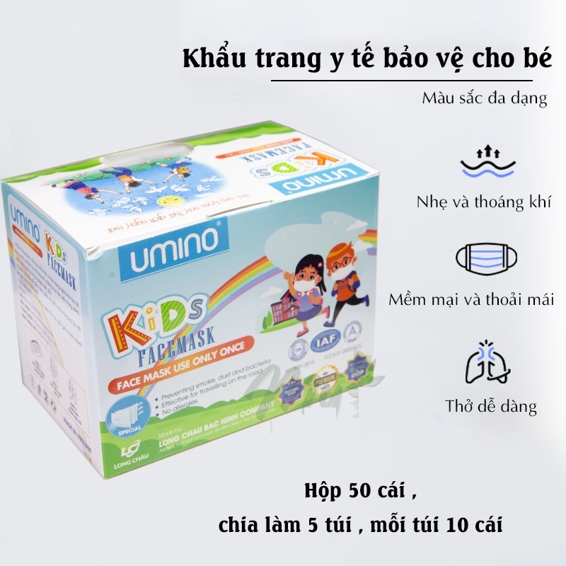 Hộp 50 Khẩu Trang Y Tế Trẻ Em UMINO 3 Lớp