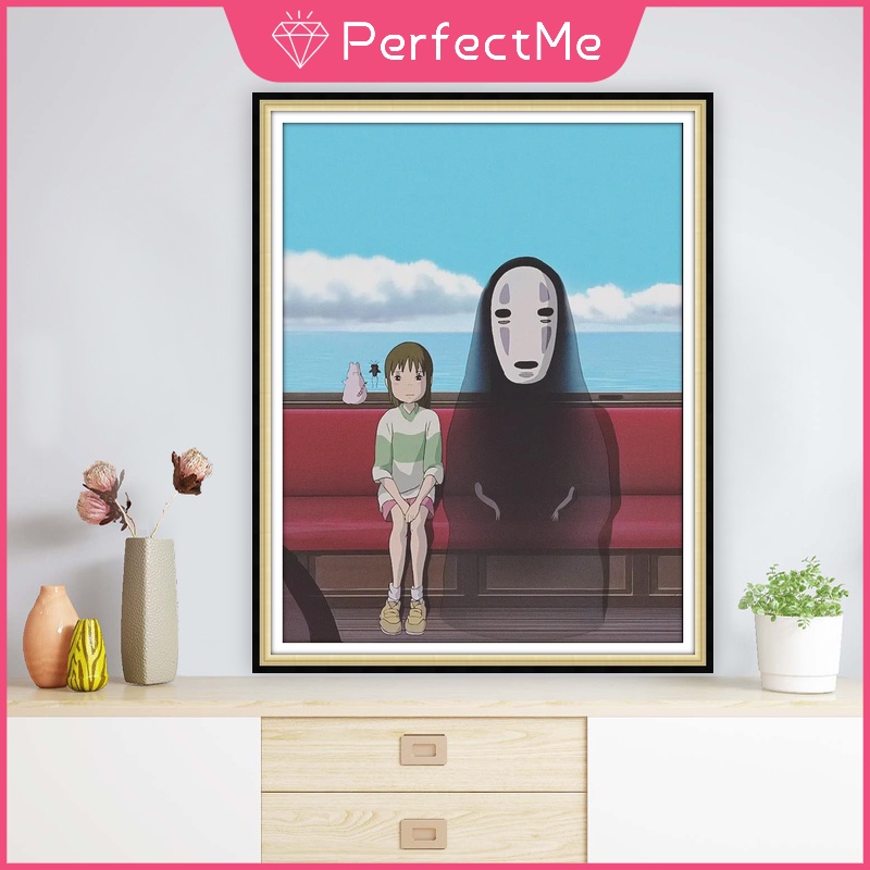 Bộ tranh đính đá 5D DIY hình truyện tranh Hayao Miyazaki 30x40cm treo tường trang trí