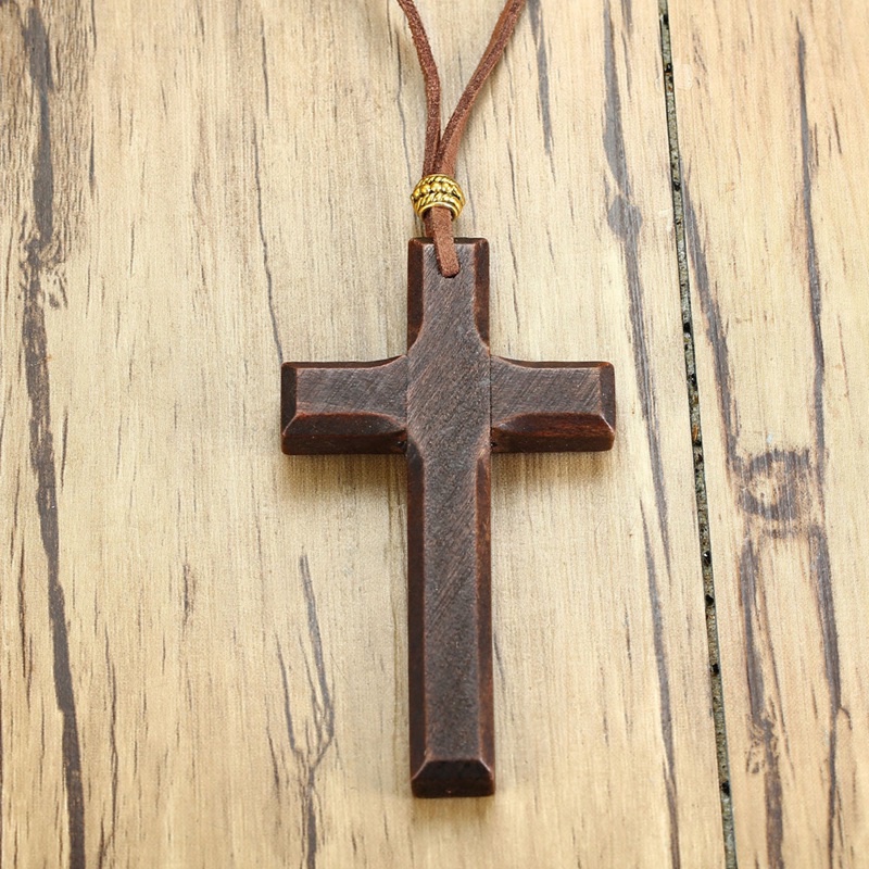 Vòng cổ Da Mặt Thánh Giá Bằng Gỗ Màu Đen / Nâu Dành Cho Nam