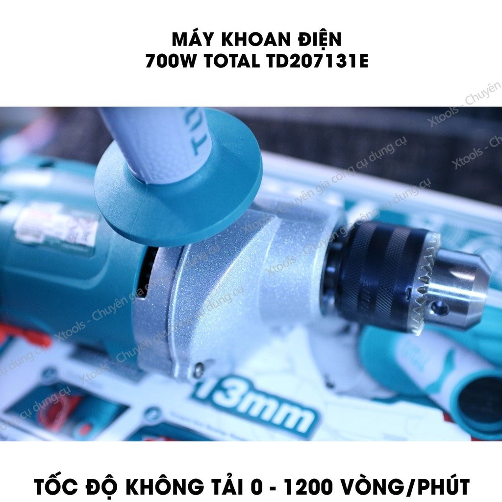 Máy khoan cầm tay TOTAL TD207131E công suất 700w, tốc độ 1200rpm; đầu khoan  1.5-13mm, khả năng khoan sắt 13mm - khoan g