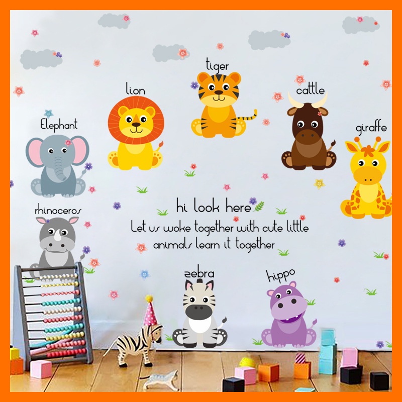 Decal dán tường động vật tiếng anh AK7053 trang trí phòng học phòng ngủ, trường mầm non cho bé