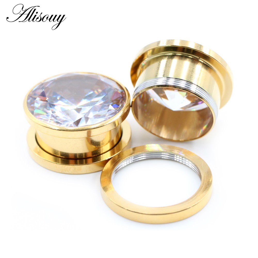 Alisouy Set 2 Khuyên Nong Tai Bằng Thép Không Gỉ Đính Đá Thời Trang