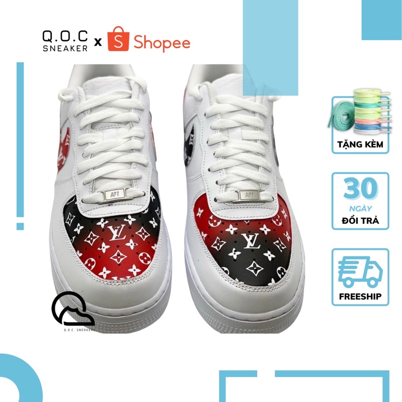 Giày Sneaker Air Force 1 Authentic Custom LV Đen/ Đỏ
