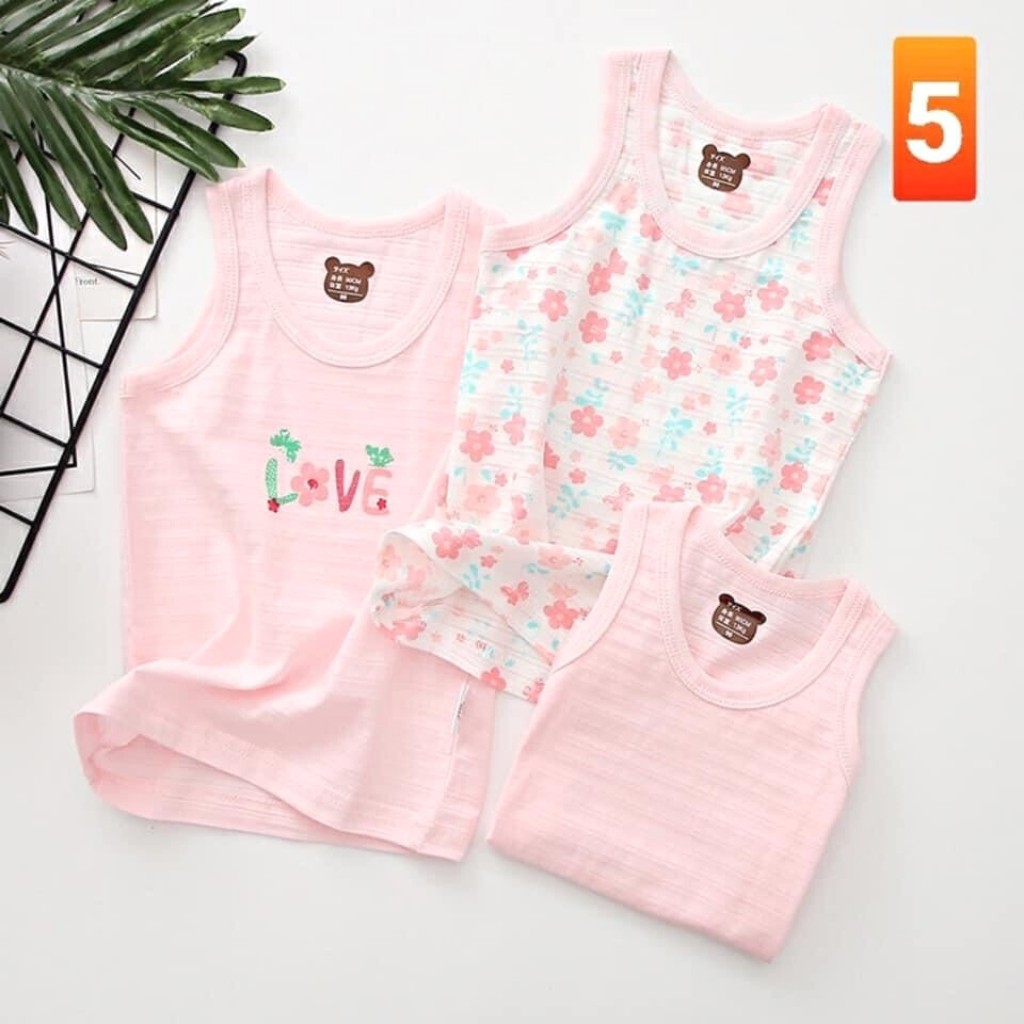 [Mã FASHIONXANH194 giảm 100% đơn 50K] Set 3 áo ba lỗ cotton sợi tre TBKA13 cho bé gái siêu thoáng mát