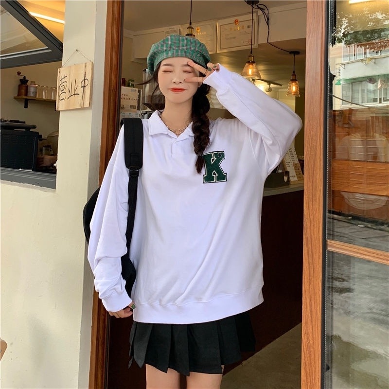 Áo Sweater có cổ in chữ phong cách Retro cá tính