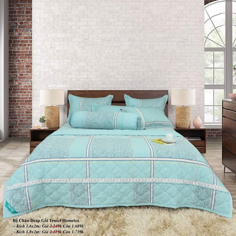 Bộ drap gối tencel 1.6mx2m Hometex cao cấp