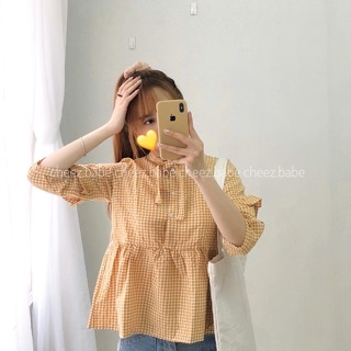 [ẢNH THẬT] Áo babydoll kẻ ô 3 màu