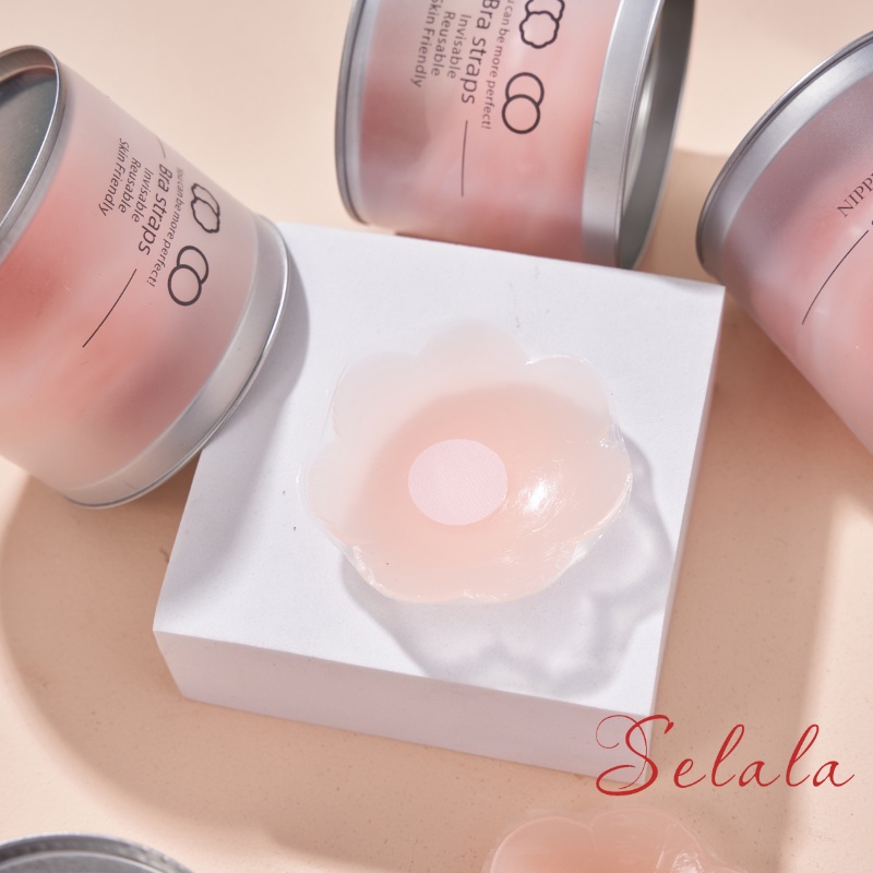 Hộp Hồng Dán Nhũ Silicon 5 Cặp Selala Hình Hoa Màu Da Dùng Nhiều Lần Không Sợ Rơi