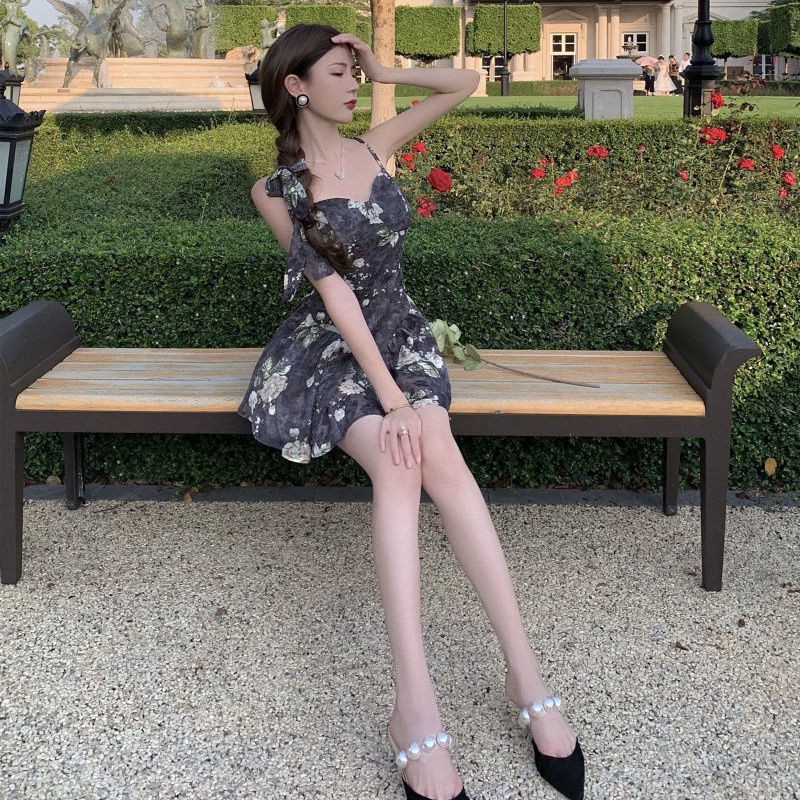 Váy Dây Dạo Phố In Hoa Thời Trang Cho Nữ