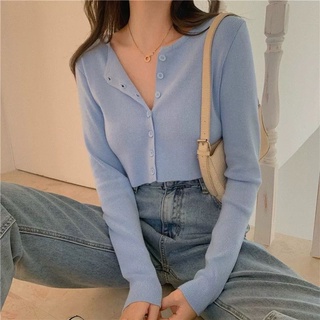 Áo croptop dài tay phối nút cực xinh thu đông m24