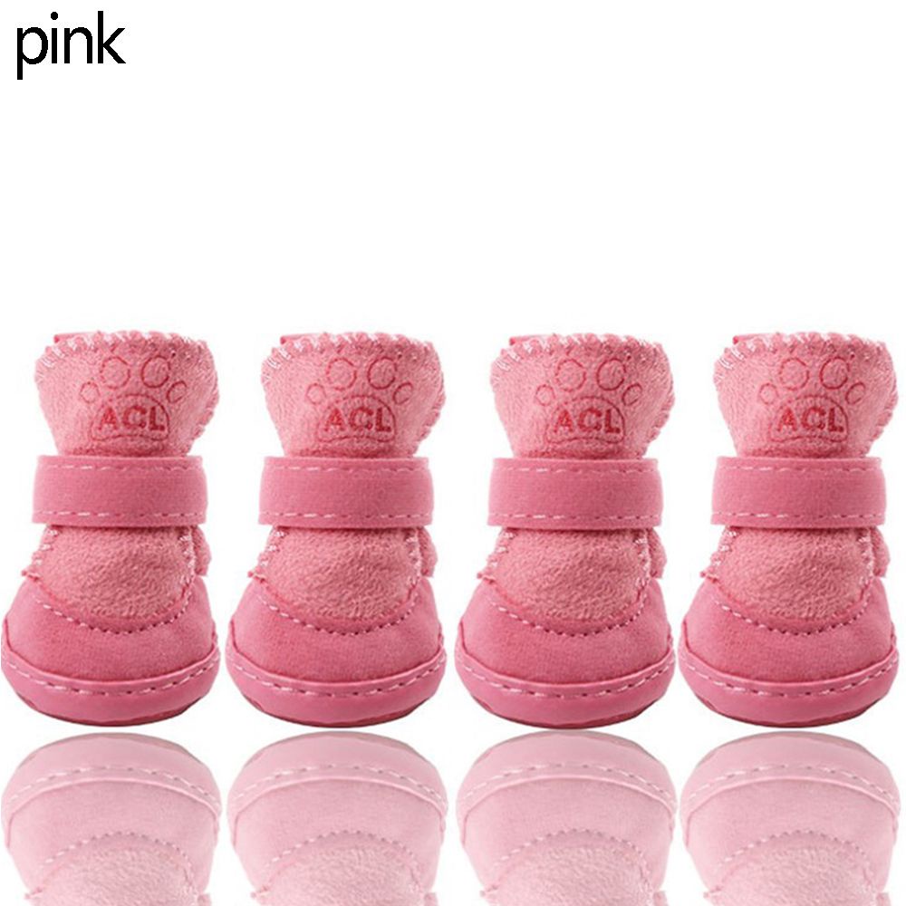 Set 4 Giày Boot Cao Su Chống Trượt Giữ Ấm Mùa Đông Dễ Thương Cho Thú Cưng