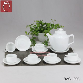 Bộ ấm chén men trắng vuông cao Gốm sứ Bảo Khánh Bát Tràng