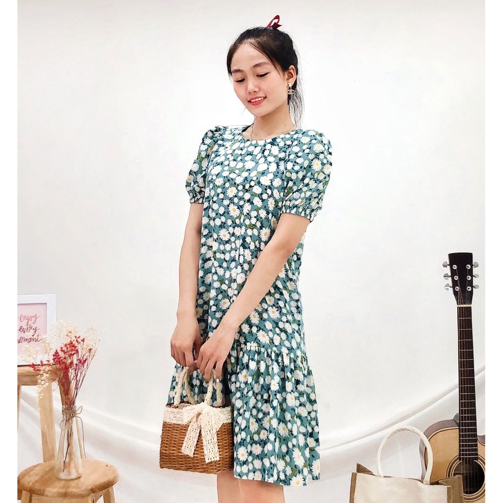 [FREESHIP 50K] Đầm Suông Lụa Nhistore Cổ Tròn Tay Phồng Họa Tiết Sang Có Túi Freesize Dưới 60kg | BigBuy360 - bigbuy360.vn