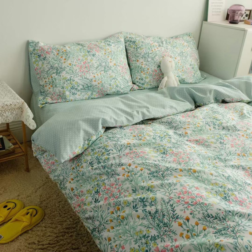 Bộ chăn ga cotton hoa nhí vintage, chất vải 100% sợi cotton