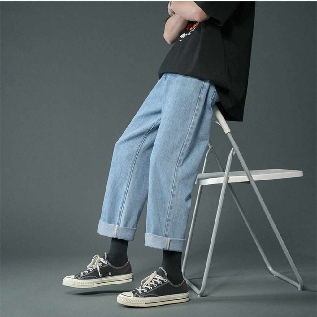 Quần jean nam Baggy dáng suông rộng ANYOUNG quần bò trơn form rộng nam dễ phối đồ QD31