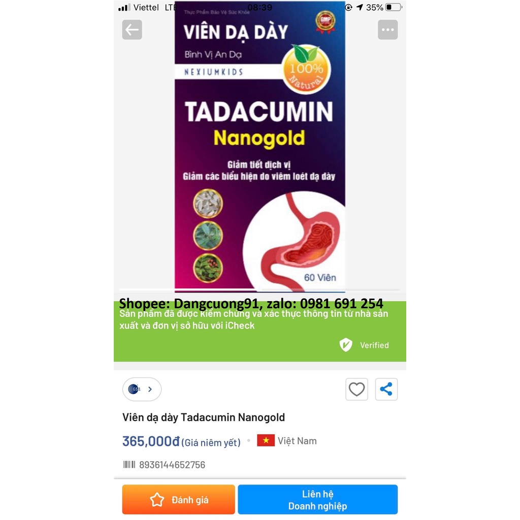 Viên dạ dày Nexiumkids Tadacumin Nanogold ( hộp 60 viên )