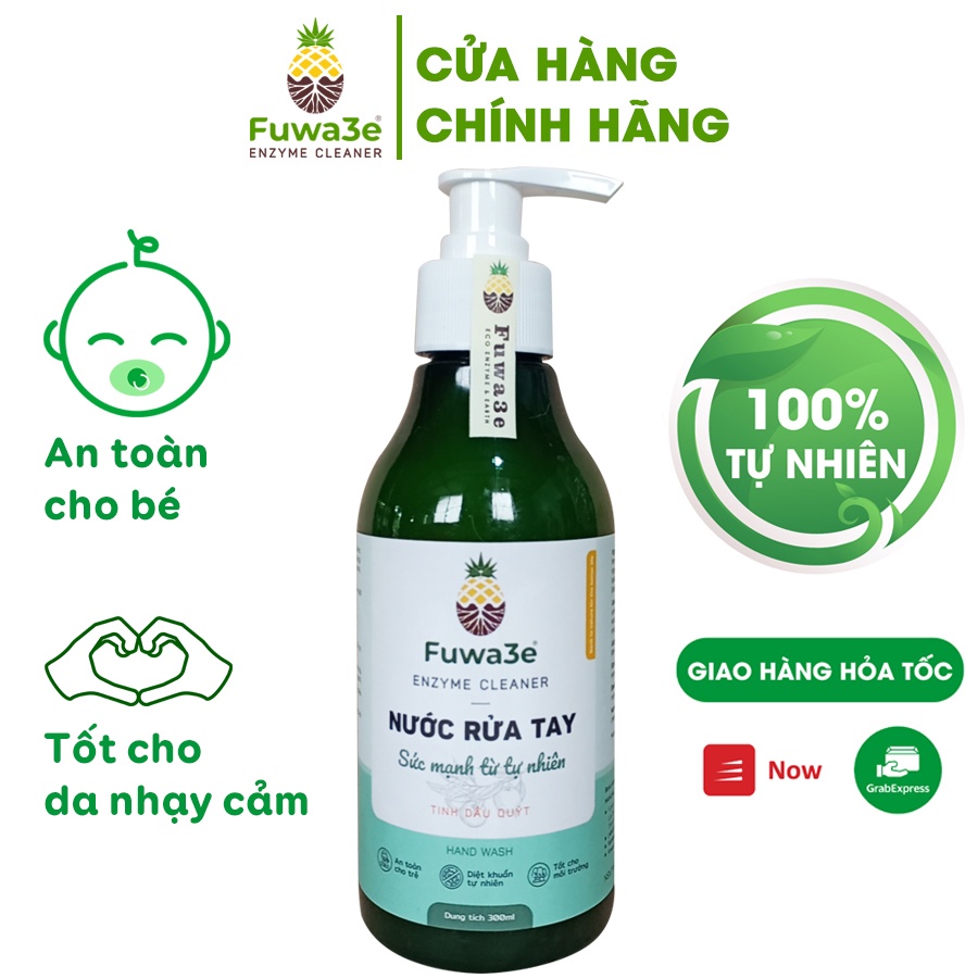 Nước rửa tay hữu cơ Fuwa3e mùi tinh dầu quýt từ chế phẩm Enzyme sinh học 300ml