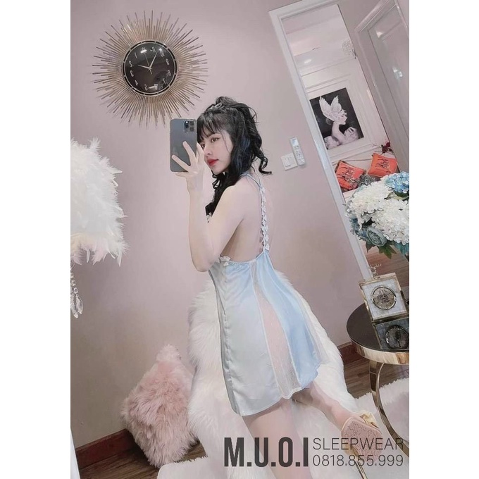 Váy ngủ lụa nơ bướm phối ren hot hit 2021 ❤️FREESHIP❤️ Đầm mặc nhà gợi cảm  QUẢNG CHÂU Muối store V17 ( video- ảnh)