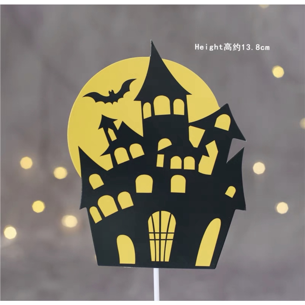 Que cắm lâu đài đen + trăng vàng Halloween