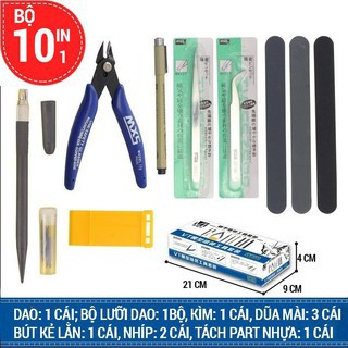 BỘ DỤNG CỤ LẮP RÁP 10 MÓN MÔ HÌNH GUNDAM GUNPLA LBX TOOL CƠ BẢN KỀM DAO GỌT NHÍP BÚT KẺ LẰN CHÌM