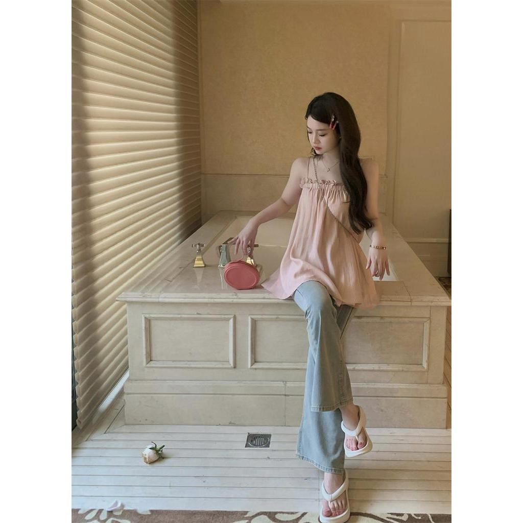 Áo Voan Hai Dây Không Tay Viền Gỗ Kiểu Dáng Ngọt Ngào Nữ Tính