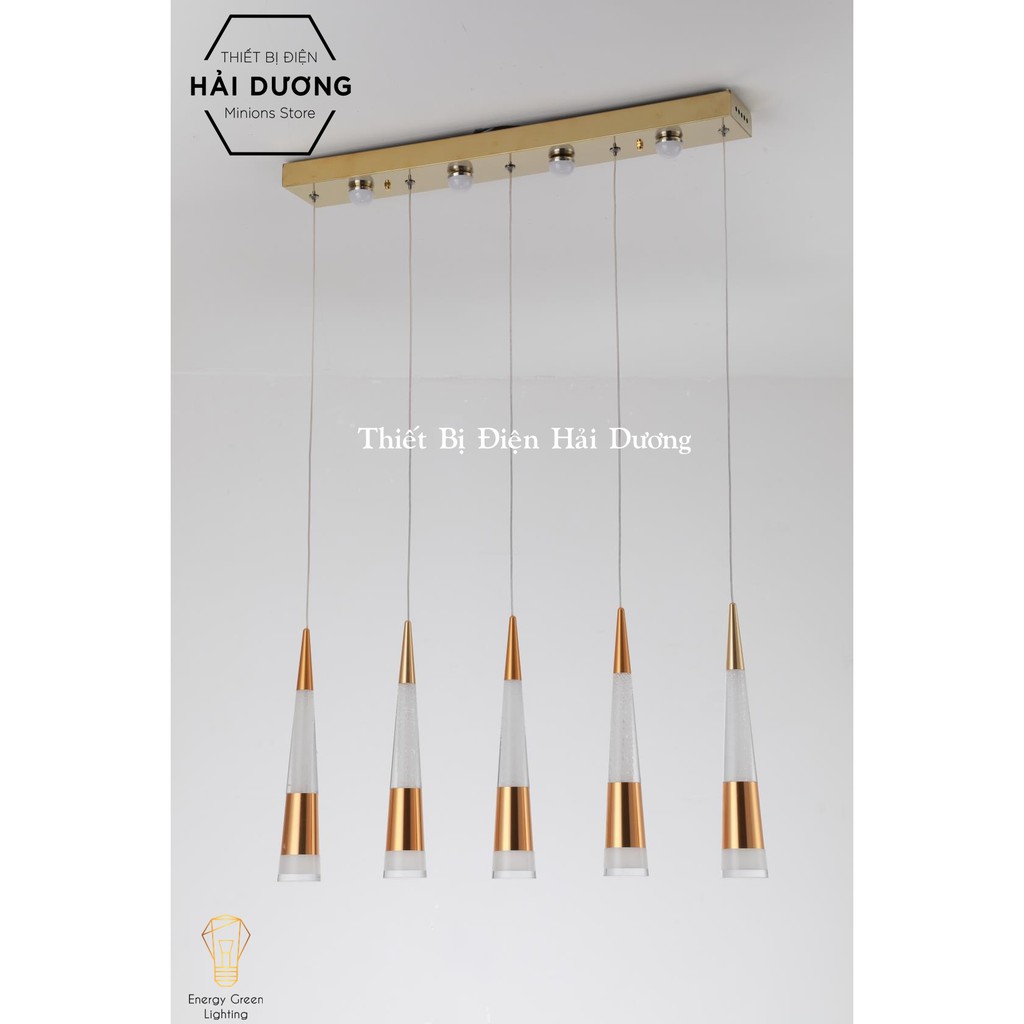 Bộ 5 Đèn Thả Trần Thủy Tinh Hình Ống DGT-099 - Có Đế Đèn Phát Sáng - Ánh Sáng Vàng - Energy Green Lighting