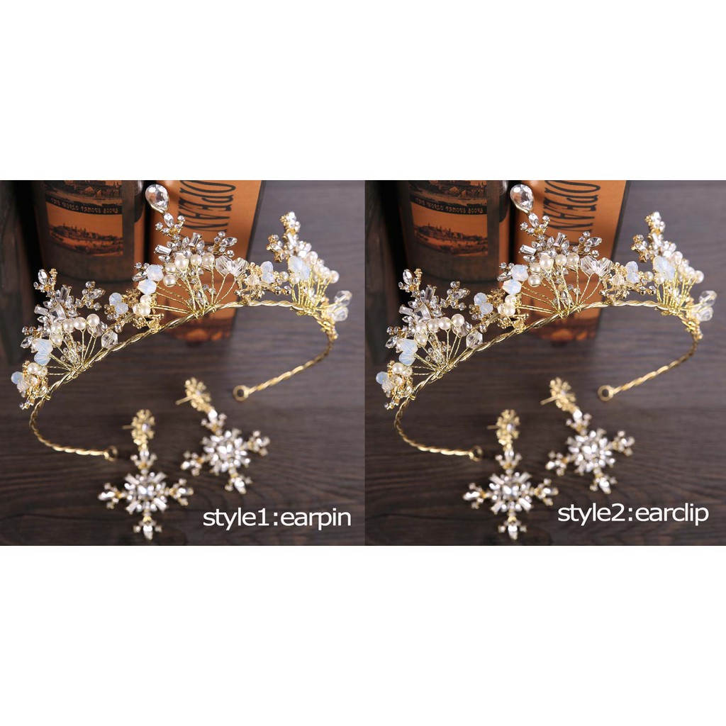 Set hoa tai + vương miện + hoa tai cho cô dâu