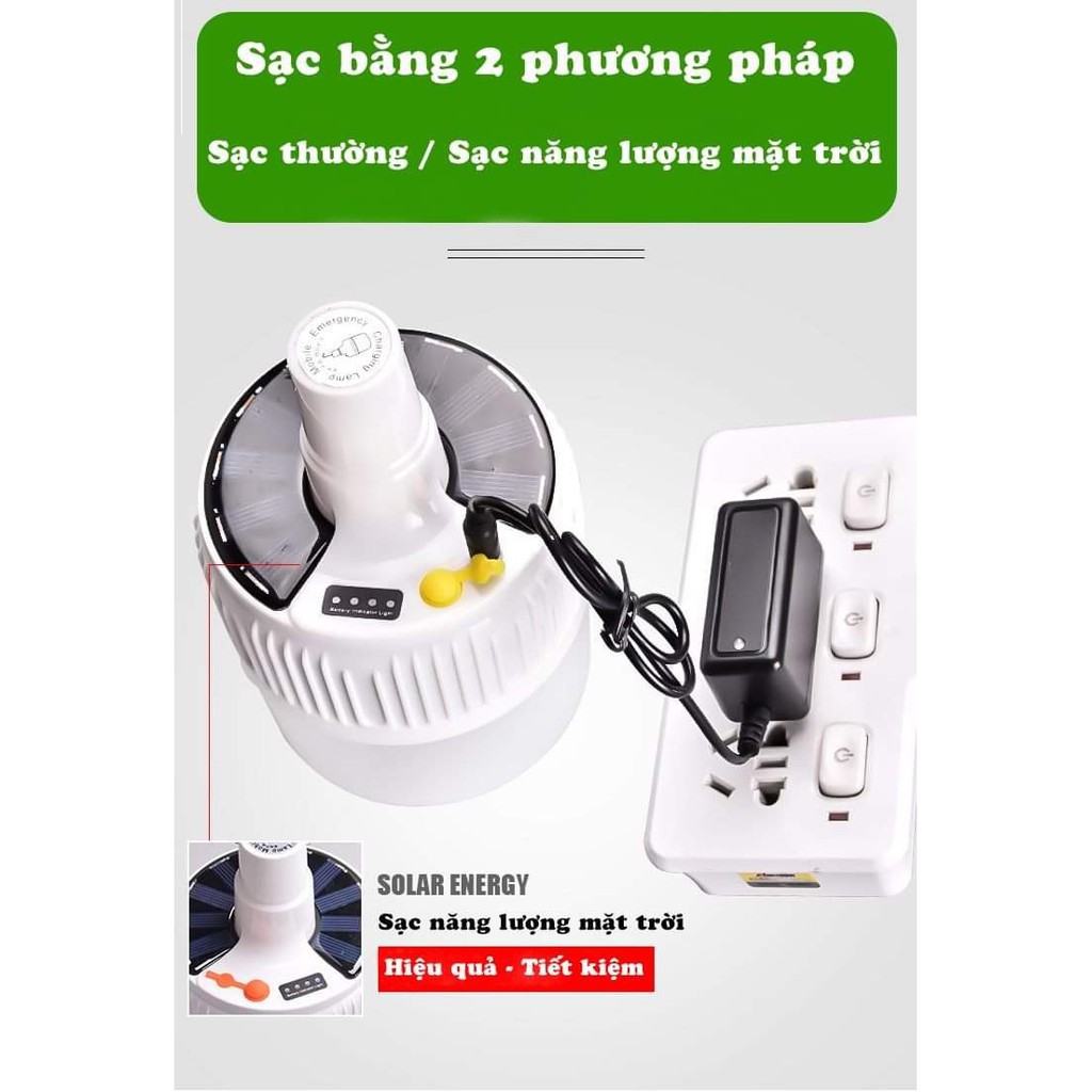Bóng Đèn Tích Điện 100w (LOẠI 1_42led) có Điều Khiển từ xa và tấm năng lượng mặt trời và sạc dc cả bằng cổng usb