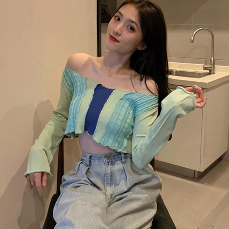 [Baywellfashion]Áo Dệt Kim Dáng Ngắn Tay Dài Cổ Tròn Thời Trang Mùa Thu Dễ Thương Cho Nữ | BigBuy360 - bigbuy360.vn