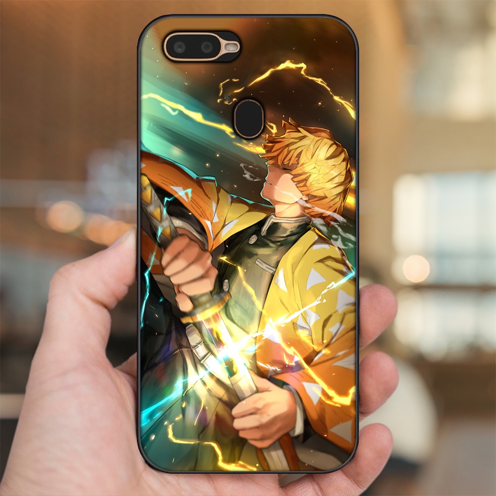 Ốp lưng Oppo A5S, A7, A12, F9 viền đen in hình Zenitsu Kimetsu no Yaiba