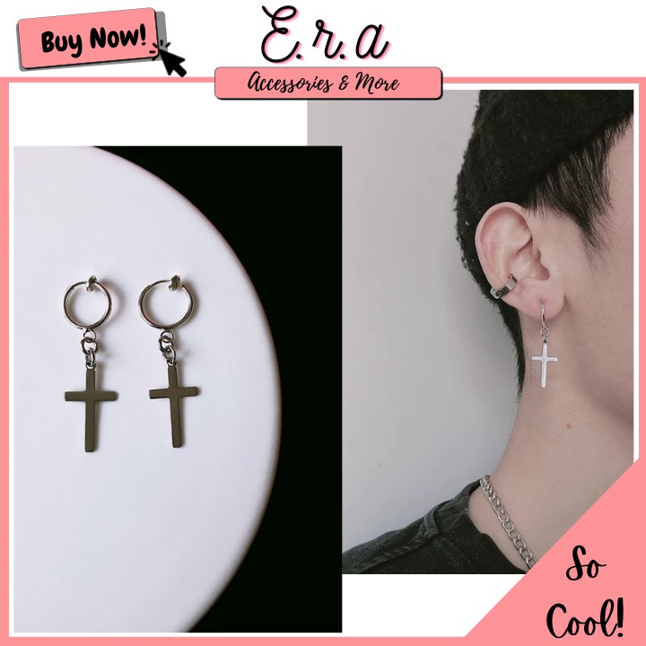 Bông Tai Unisex Nam/ Nữ Hợp Kim Cao Cấp ERASHOP 077287 - Chữ Thập Cá Tính, Cool Ngầu, Cực Chất, Rẻ Đẹp