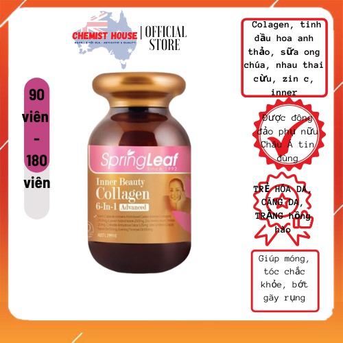 [Hàng Chuẩn Úc] Collagen SPRING LEAF 6 IN 1 Colagen, anh thảo, sữa ong chúa, nhau thai cừu, zin c, inner cấp nước