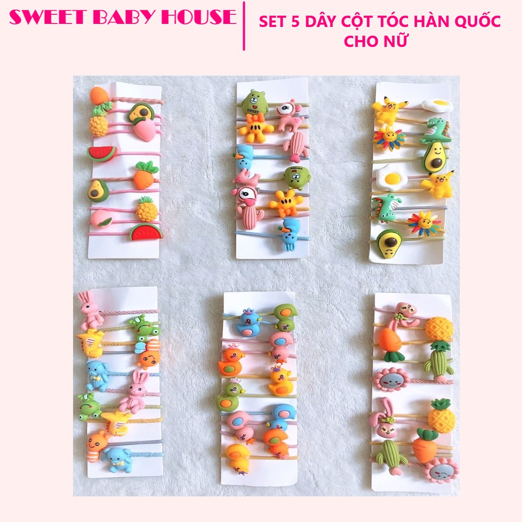 Set 5 dây buộc tóc, kẹp tóc dễ thương phong cách Hàn Quốc cho nữ - Sweet Baby House