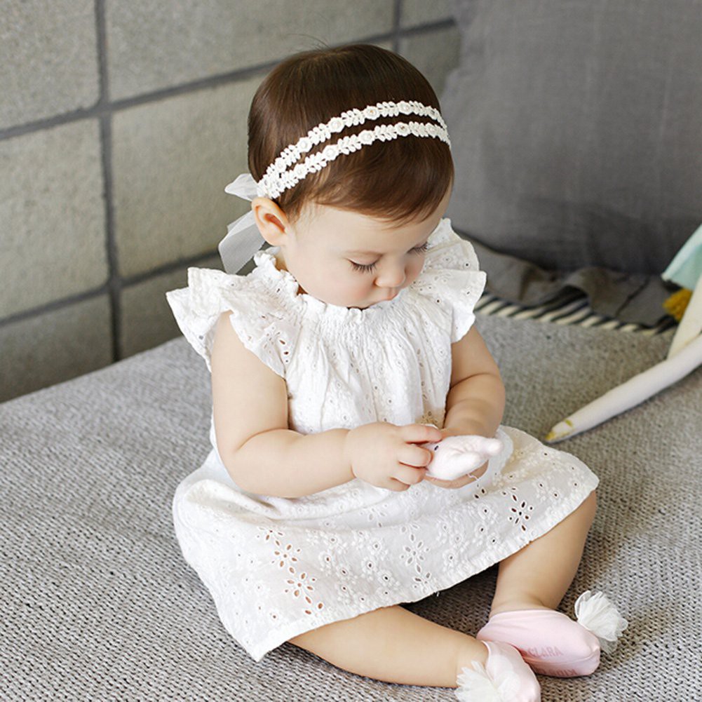 Băng đô co giãn thiết kế ren hoa phối nơ lưới cho bé gái sơ sinh