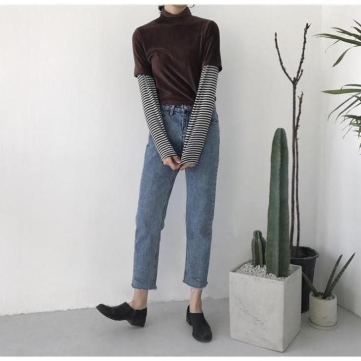 Quần Jean Nữ 9 Tấc Ống Suông Lưng Cao Hàn Quốc Quần Jean Denim Xanh Ulzzang Quần Bò Nữ Rách Gối Eo Cao Cạp Cao