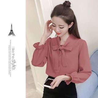 Sơ mi cổ nơ dài tay