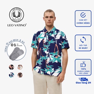 Áo sơ mi nam Galvin cộc tay họa tiết bộ 5 màu cotton đũi sơ mi họa tiết bãi biên smgv150 - Leo Vatino