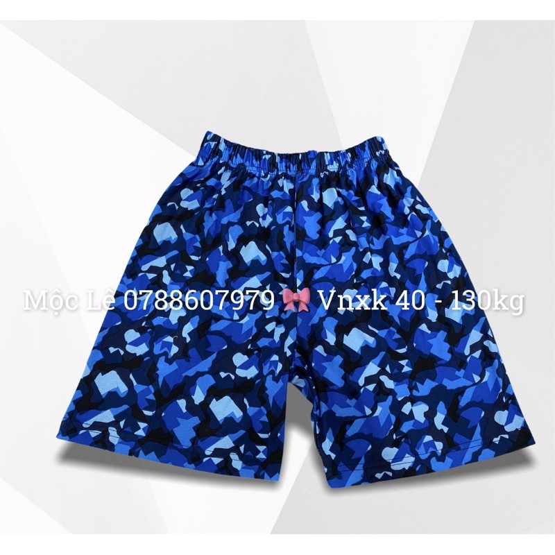 Quần đùi thun unisex nam nữ vnxk xanh hoạ tiết