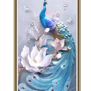 Tranh dán tường 3D VTC Chim Công khổ dọc LV0131K - KT : 55x100cm