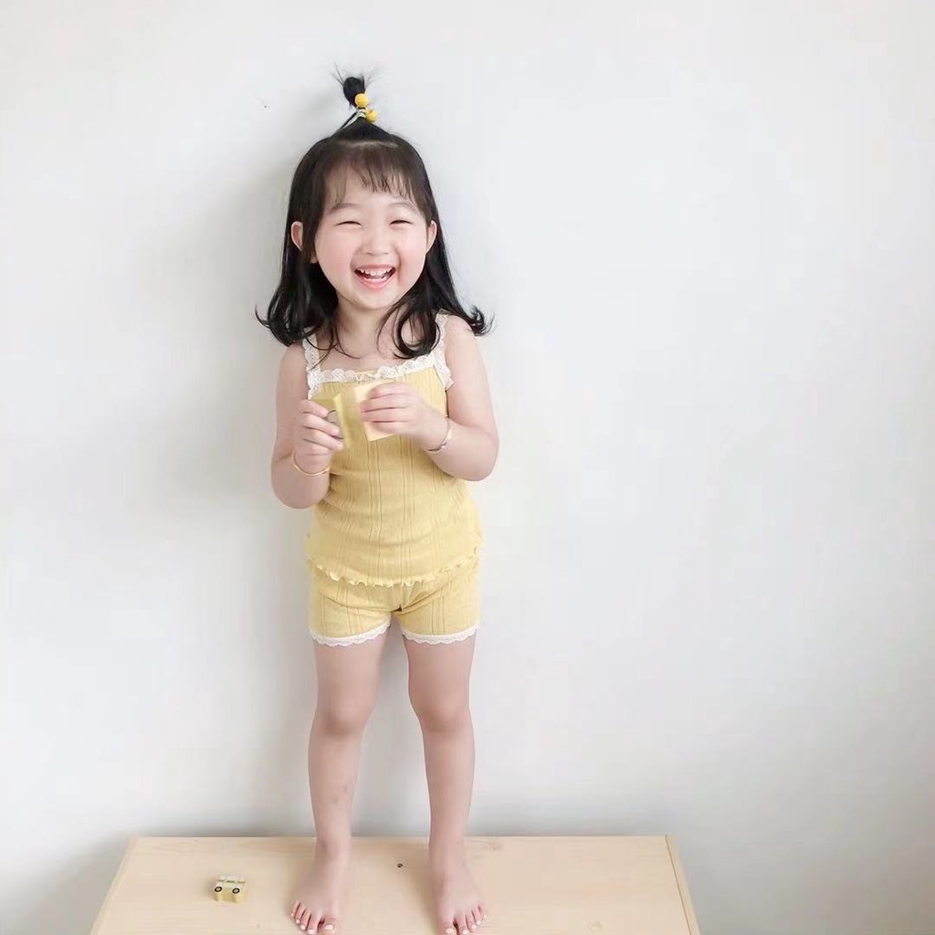 Con gái mùa hè Nhà quần áo áo lót ren sling quần ngắn 3-12 tuổi