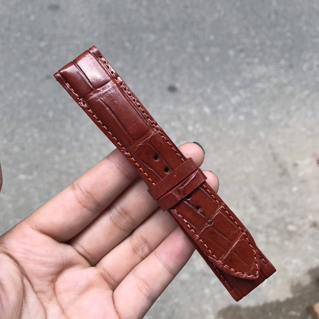 Dây đồng hồ da cá sấu đốt tre-khâu tay thủ công D103 size 18mm, 20mm, 22mm, 24mm-Bụi leather