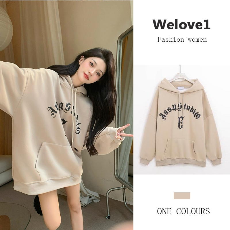 Áo khoác có mũ trùm đầu dài tay dáng rộng phong cách Mỹ thời trang dành cho nữ